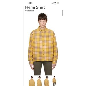 John Elliott Hemi Oversized Shirt Dune Check Yellow Plaid Flannel